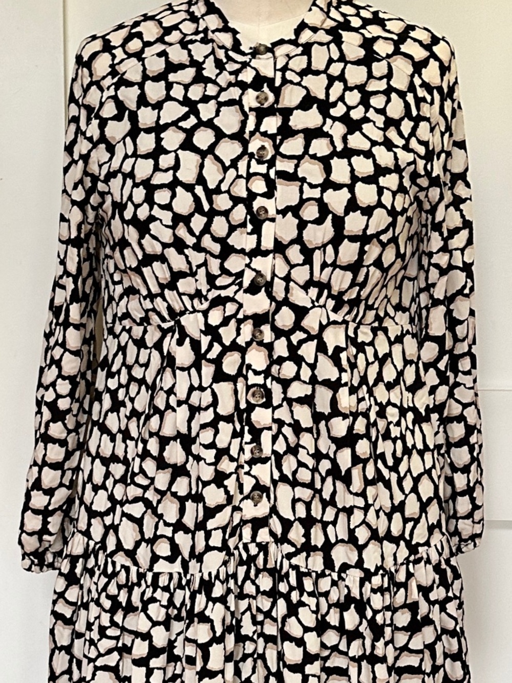 NWOT WHISTLES SHIRTDRESS UK 8 US 4 LONG SLEEVE BLACK IVORY ANIMAL PRINT OVERSIZE